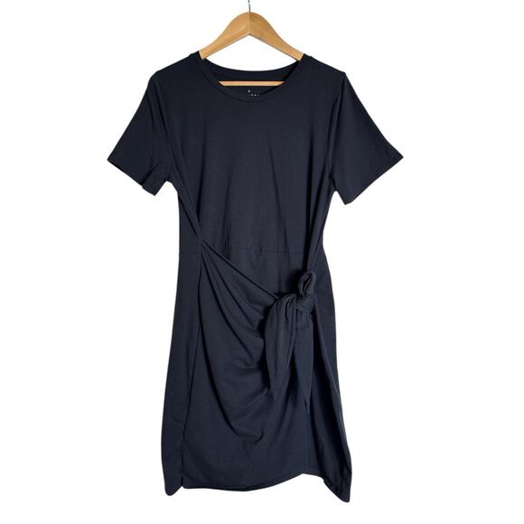 A New Day Women Short Sleeve Soft Stretch Modal Tie Side Mini Dress Size L Black - Picture 2 of 7